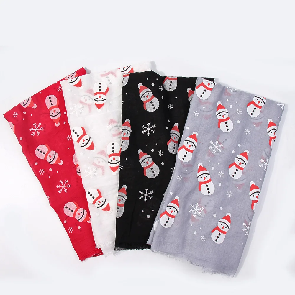 

2019 New Fashion Santa Claus Print Scarves Shawl Wrap Snowman Christmas Scarf Hijab Muffler 4 Color Wholesale Free Shipping