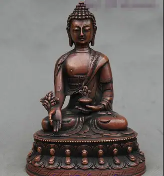 

8" Tibet Buddhism Fane Bronze Medical God Menla Medicine Sakyamuni Buddha Statue