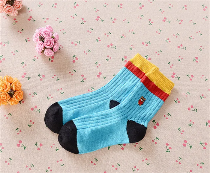 4 пар/лот, коллекция года, детские носки на весну и осень, носки релентные, игла сердечника вышивка медведь A-cll-008-4 - Цвет: Синий