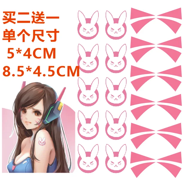 

Game Overwatch D.va DVA Face Temporary Tattoo Sticker 3 styles Props Sticker Waterproof Body Art Cosplay Accessories Costumes