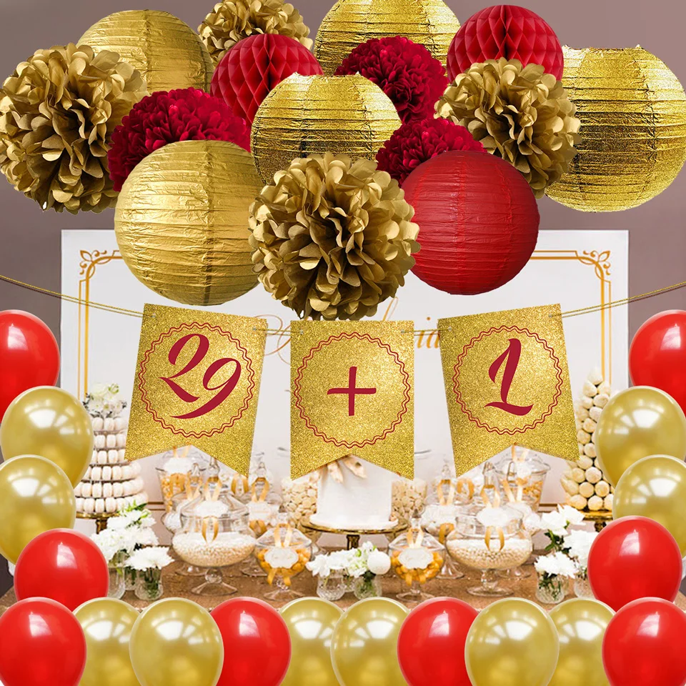 Nicro 34 шт./компл. Happy 29+ 1 30th День рождения украшения для взрослых verjaardag decoratie «сделай сам» для дома Новые Вечерние Декор# Set107