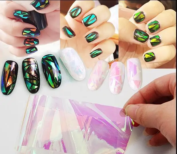 10cm explosion models Symphony irregular broken glass nail stickers nail Aurora platinum paper mirror glass paper