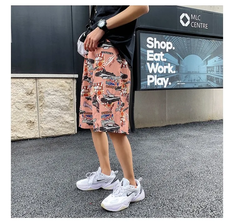 Летние шорты с принтом Для мужчин хлопок мультфильм уличная свободные Harajuku шорты Для мужчин бренд Удобные плюс Размеры M-5XL DS50576
