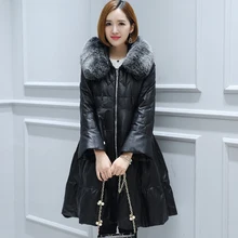 Women Genuine Leather Duck Down Coat 207 New Sheepskin Warm Overcoats Winter Fox fur collar Fashion
