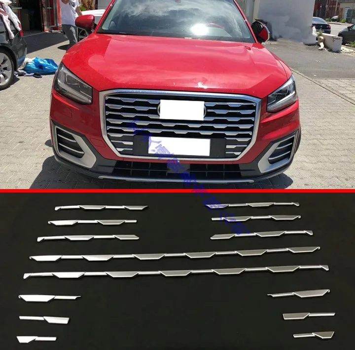 

For AUDI Q2 2018 2019 ABS Chrome Front Center Mesh Grille Grill Cover Radiator Strip Trim Decoration Car Styling 14 Pcs