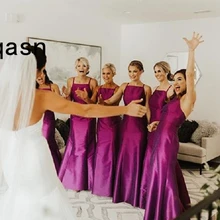Vestidos de dama de Honor sirena de satén largo Simple para mujeres 2020 espalda descubierta dama de Honor vestido traje de Fiesta Vestidos de Fiesta baratos