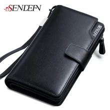 SENDEFN Leather Wallet Long Purse Wallet Luxury Male Genuine Leather Wallet Men Zipper Purse Male Wallet Leather Purse Men