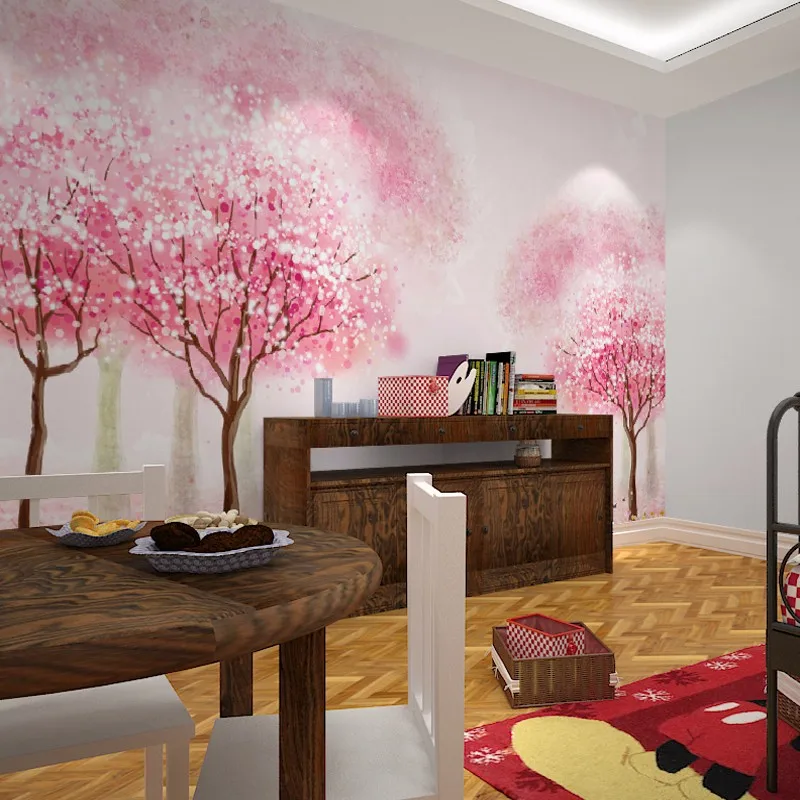Детская комната девушка комната розовое дерево обои спальня прикроватная Фреска мультфильм дерево обои стикер стены papel pintado beibehang