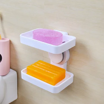 

NEW Silicone Suction Cup Double Layers Plastic Soap Holder Bathroom Storage Organizers Soap Boxes Soap Dishes