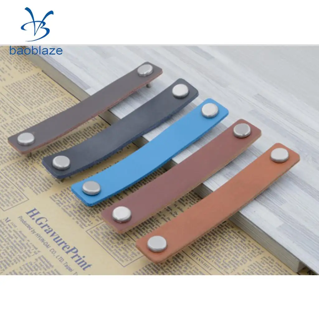 Handmade Leather Wardrobe Cabinet Knobs Pull Handles Kitchen Furniture Cupboard Drawer Pull Handle