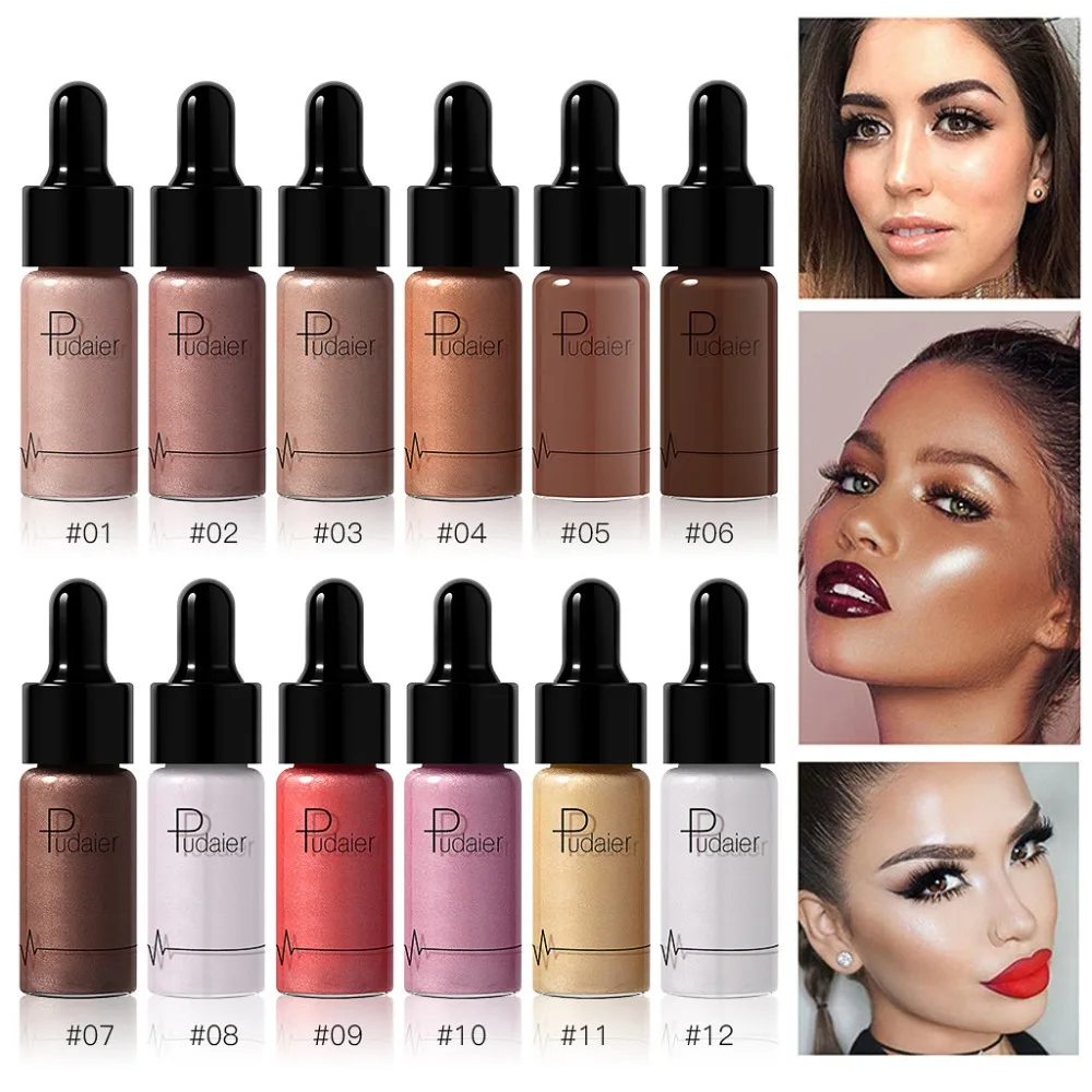 Pudaier 12 Colors Liquid Highlighter face makeup Brightener Bronzer
