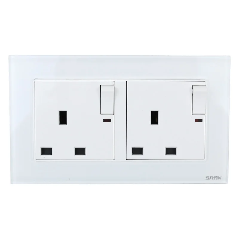 High quality double row double three-hole British 13A socket with USB socket tempered glass panel images - 6