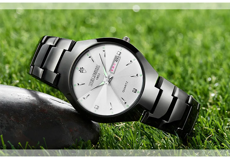 Парные часы Топ качество Вольфрамовая сталь черные наручные часы для мужчин и женщин браслет женские часы Reloj Hombre Lover Saat