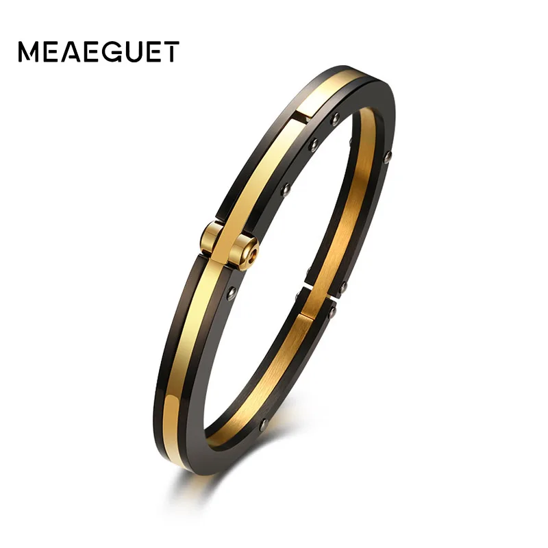 Meaeguet Punk Black Gold Color Removable Cuff Stainless Steel Bracelet Bangle Wristband Pulseira Feminina Jewelry Meaeguet Punk Black Gold Color Removable Cuff Stainless Steel Bracelet Bangle Wristband Pulseira Feminina Jewelry