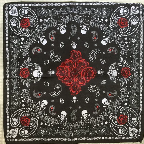 100%Cotton Hip Hop Skull Black Paisley Bandana Headband Hair Headwear/Hair Band Scarf Neck Wrist Wrap Band Headtie For Women/Me mens linen scarf Scarves