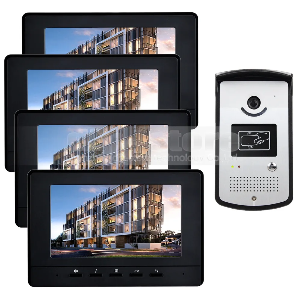 cheap DIYSECUR 7 inch Video Door Phone Doorbell Home Security Intercom System RFID LED Night Vision RFID Camera 1 v 4