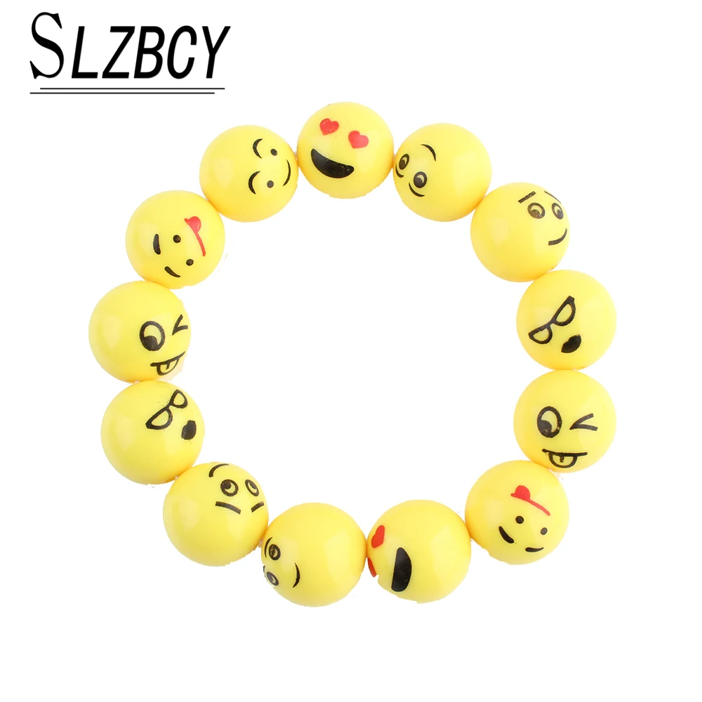 

SLZBCY Childrens Yellow Emoji Cartoon Funny Happy Face Bracelet Bangle Cute Jewelry Stretch Elastic Emotions Bead