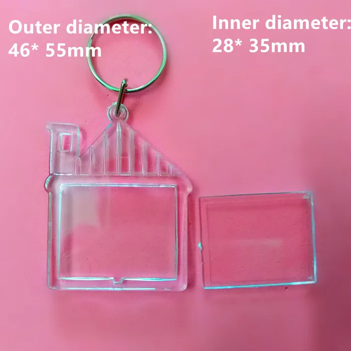 

1 Pcs House Transparent Blank Insert Photo Picture Frame Key Ring Split keychain