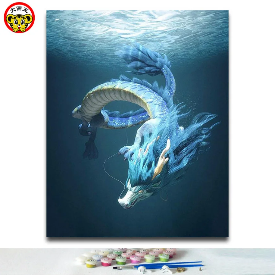 

Abstract deep sea dragon Oil painting by numbers Canvas Paintings Wall art modular Picture for corridor living room home decor