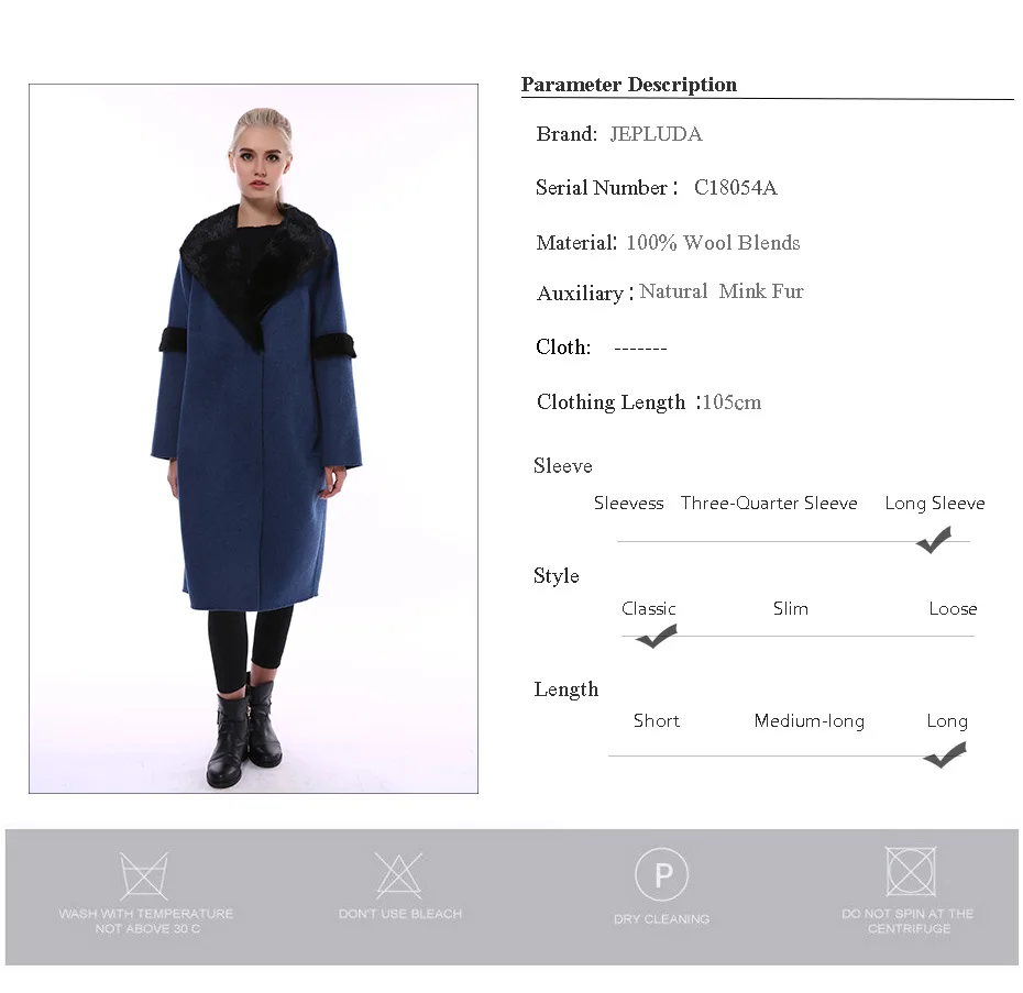 JEPLUDA Высокое Содержание Щерсть Пальто Женское Натуральный Мех Норковая Воротника и Рукава Классический Стиль Женское Кашемировое Пальто с Натуральным Мехом Кашемировая Куртка Женская Меховая Весна и Осень