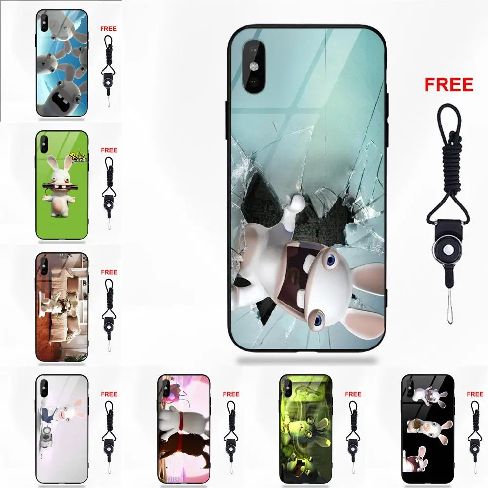 Vvcqod Lapin Cretin For Apple iPhone 5 5C 5S SE 6 6S 7 8 Plus X XS Max XR Soft TPU Frame Tempered Glass Patterns | Мобильные