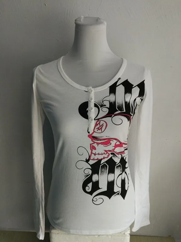 Women Motorcycle Metal Mulisha Tattoo Print Long Sleeve Tee USA Size XS-XL 