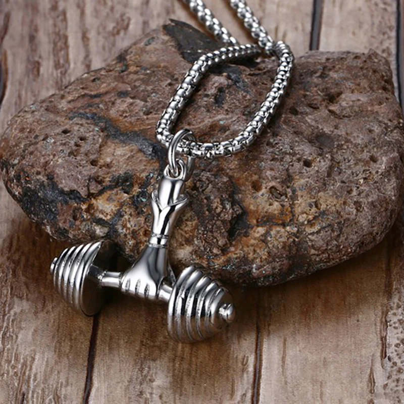 Classic Fashion Mens Necklaces Stainless Steel Barbell Dumbbell Hand