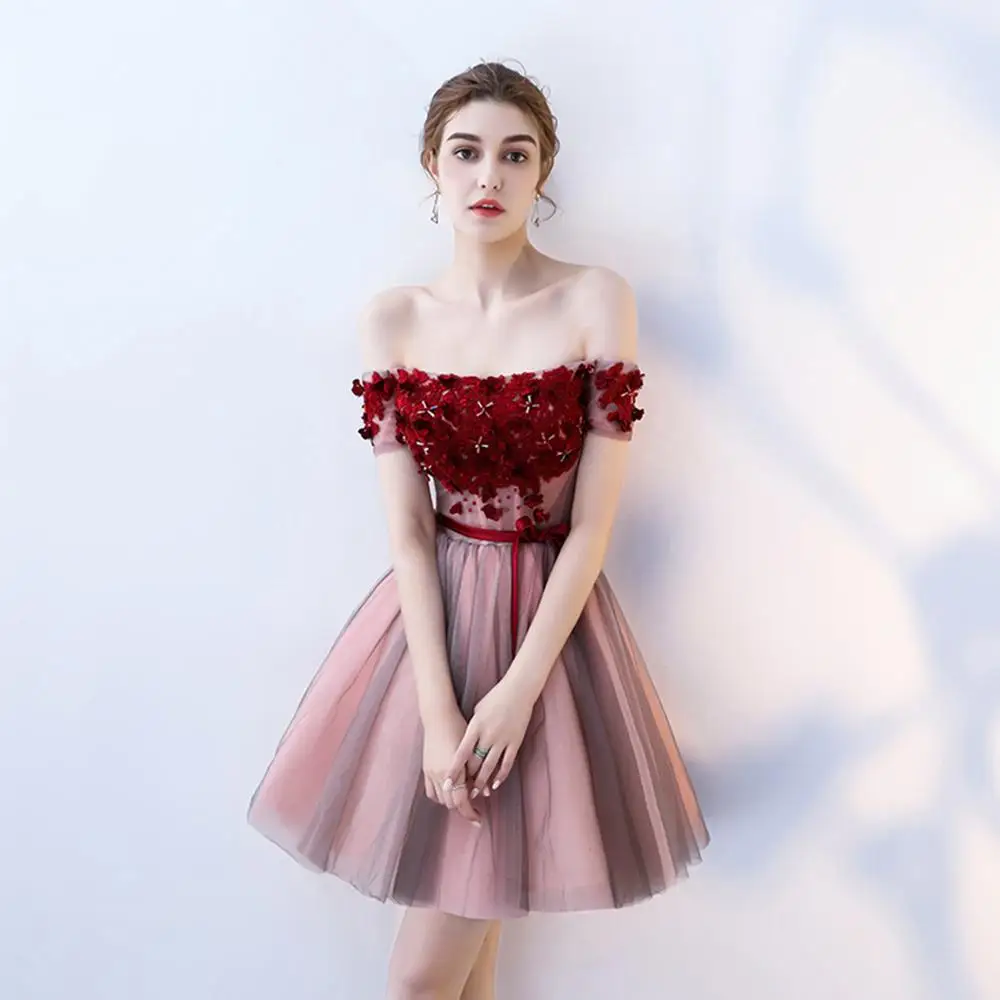 Robe De Soiree коктейльное платье с кружевным цветком красное короткое трапециевидной