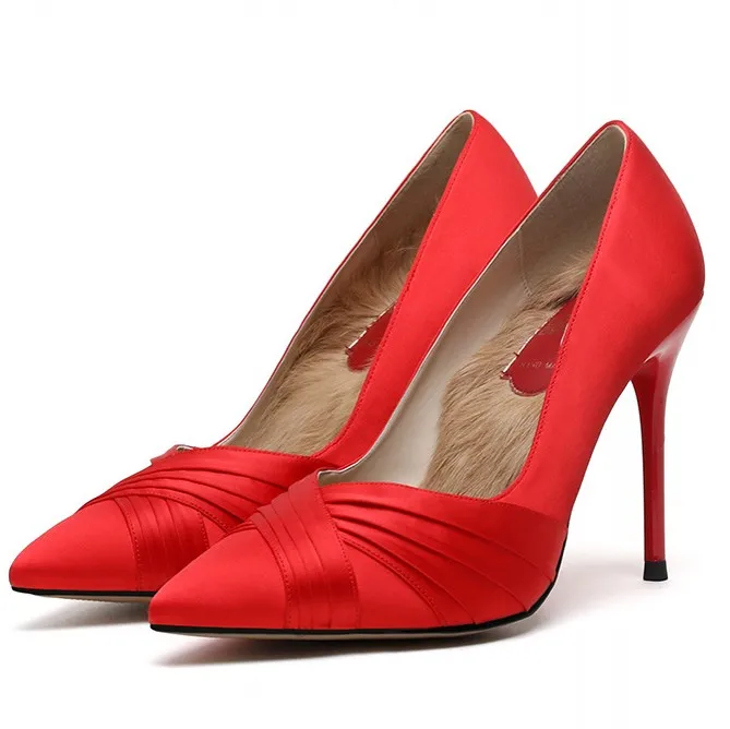 

2019 Handmade Black Lady Pumps Luxury Silk Red Super High Thin Heels Shoes Elegant Pointed Toe Office Lady Shoes F0038