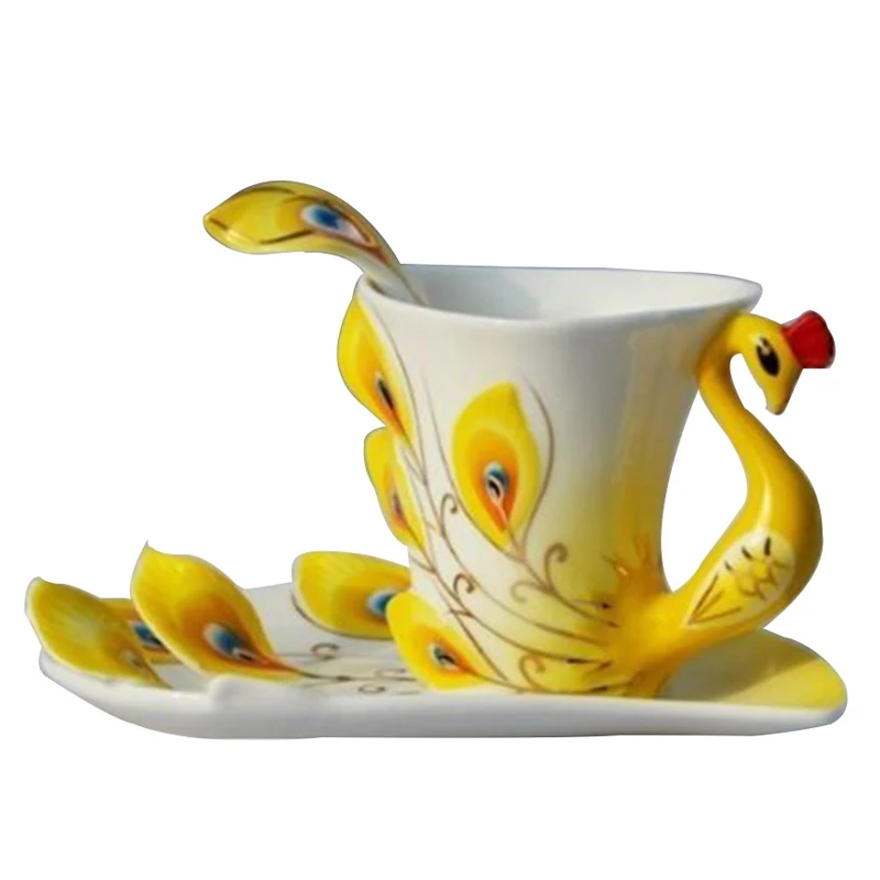Кофейная кружка с павлином и ложкой 200 мл|peacock coffee mugs|coffee mugmug with |