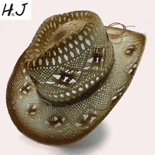 Ручной работы Для женщин Для мужчин соломы Западная Шляпы ковбойские джентльмен леди roll up полями сомбреро Hombre шляпа Открытый Летний пляж Защита от солнца Hat