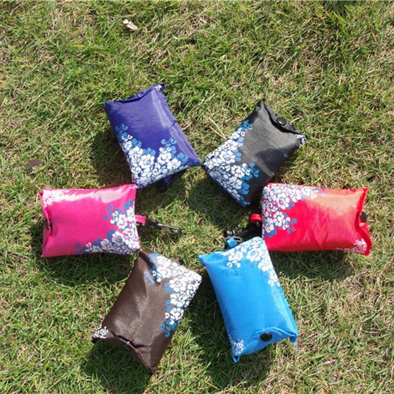 

Square Pocket Shopping Bag Blue and White Porcelain Eco-friendly Folding Reusable Portable Shoulder Handle Bag Polyester