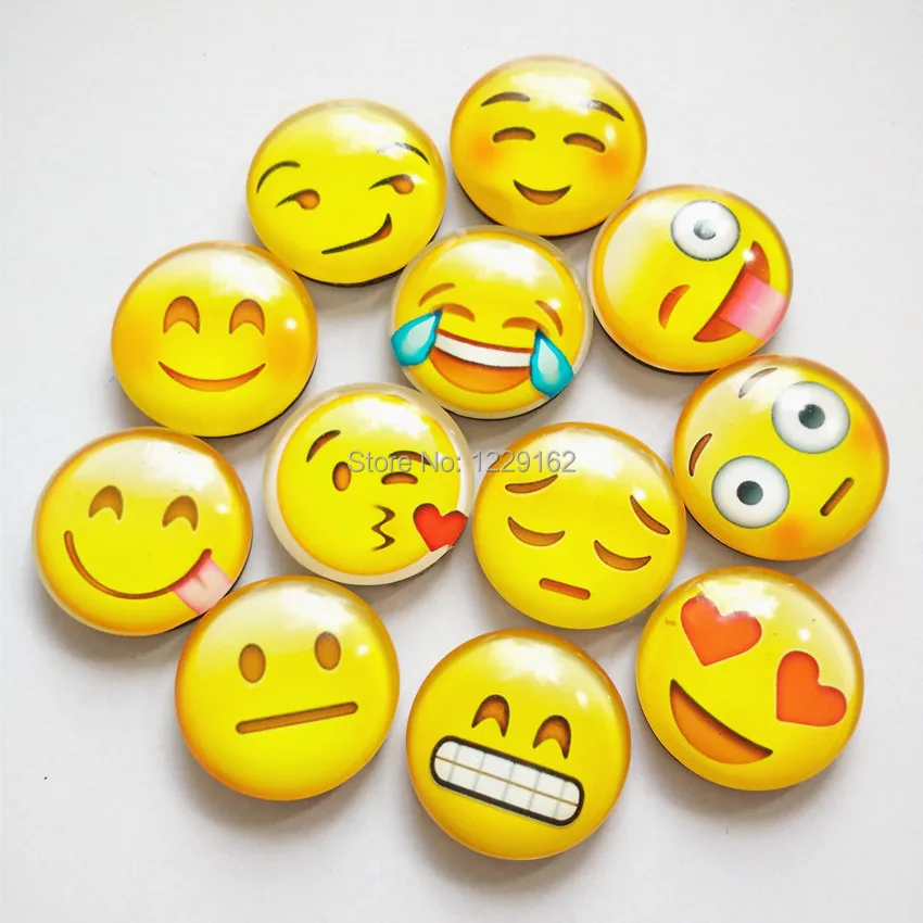 

Free shipping (12pcs/lot)Various Emoji Crystal Glass fridge magnet Cute Round Cartoon message sticker Home Decor kids gift