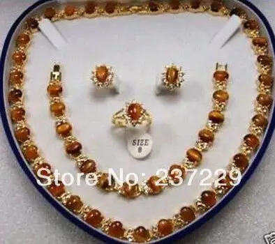 

Wholesale price FREE SHIPPING ^^^^Beautiful jewelry Tiger's Eye necklace bracelet earring ring set