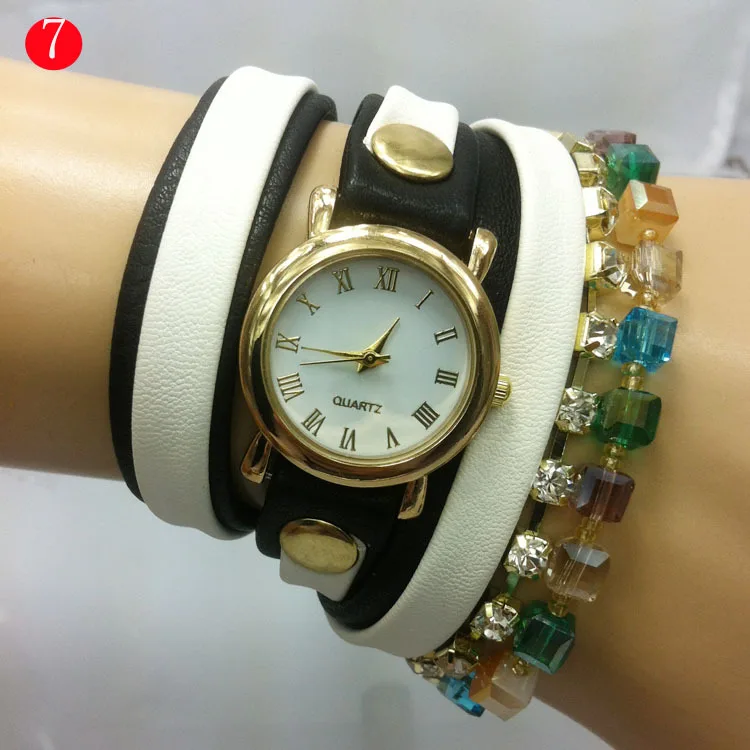

The New Woman Double Color Belt Acrylic Bracelet Watch PU Round Watch Lady Fashion Watch  Ladies Watch