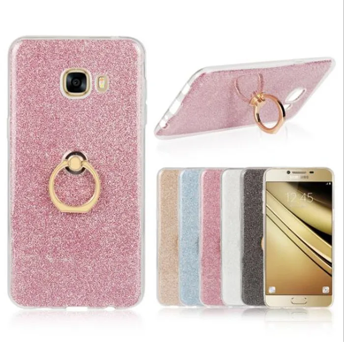 Luxury TPU Case For SAMSUNG GALAXY C5 C7 C9 Ultra Thin glitter Case with finger ring holder