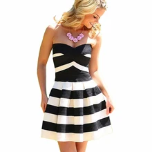 Hot Sale Vestidos 2016 Classic Striped Club Dresses Women Dress Sexy Strapless Off-Shoulder Party Dresses Fashion Dress