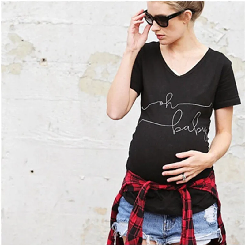Funny Short Sleeve Maternity T shirt Comfortable Cotton Graphic