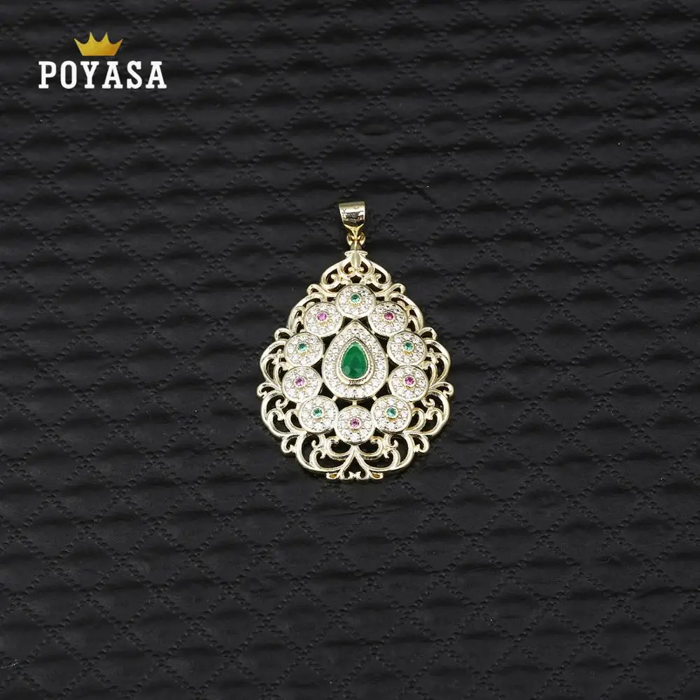 

Moroccan Caftan wedding gold Pendant for women green stone fashion jewelry copper high quality pendant