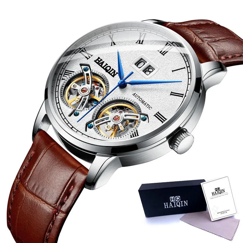 HAIQIN мужские часы для мужчин s часы лучший бренд класса люкс автоматические механические Спортивные часы для мужчин wirstwatch Tourbillon Reloj hombres - Цвет: Silver white-L