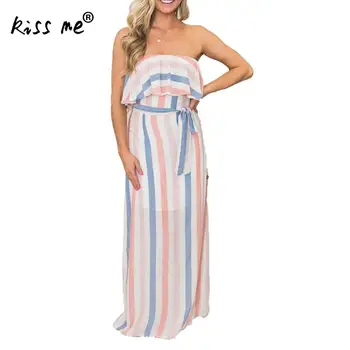 

Chiffon Off Shoulder Long Summer Beach Dress Sexy Maxi Dress Striped Printed Backless Vintage Beach Dress Side Slit Backless