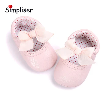 

Baby Girls Soft Crib Shoes Bow First Walkers Leather Infant Toddler Shoes Pink White Gold 0-18 Month Baby Moccasins Anti-slip