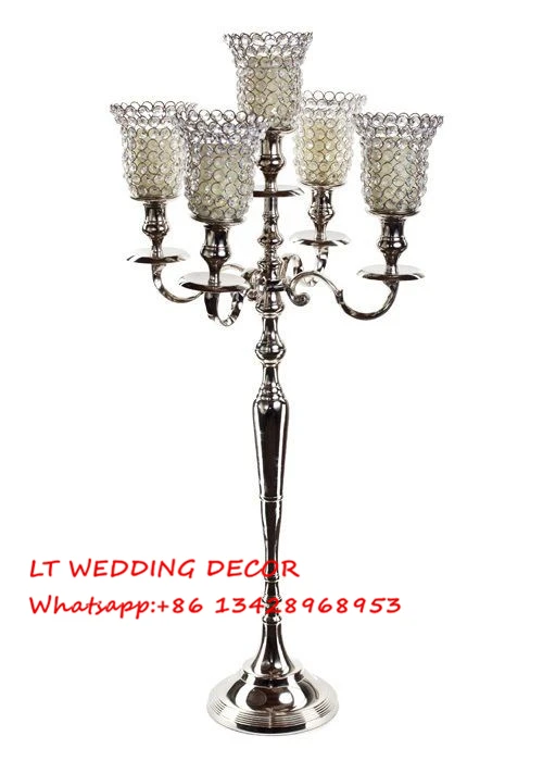 10pcs/lot silver finished Crystal 5 Arm Candelabra Votive Candle