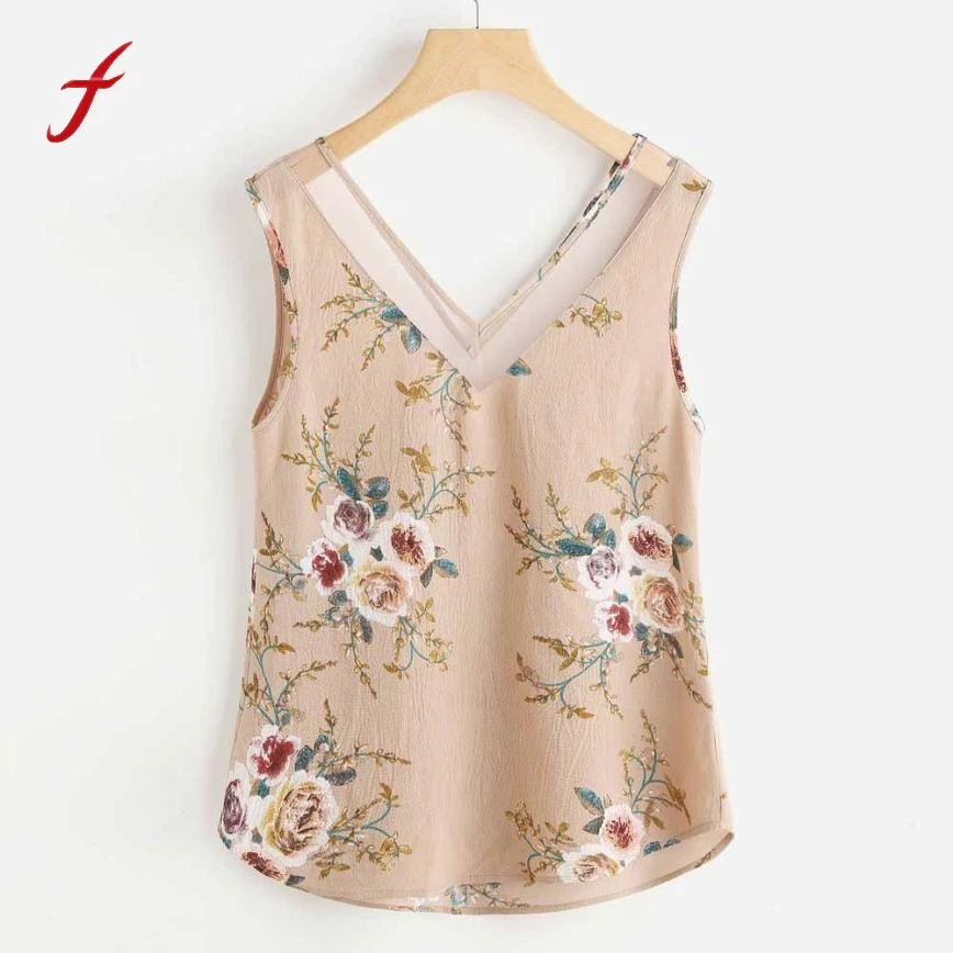 

Feitong Women Summer Tank Tops Sexy V Neck Floral Printed Casual Sleeveless Crop Tops Vest Shirt Camis camisole regata feminina