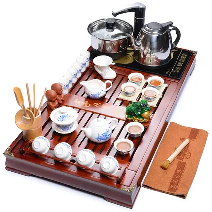 

Living Room Tea tray induction cooker four in one Purple Clay Kung Fu tea set Puer Teapot Ceramic teacup Solid wood tea table