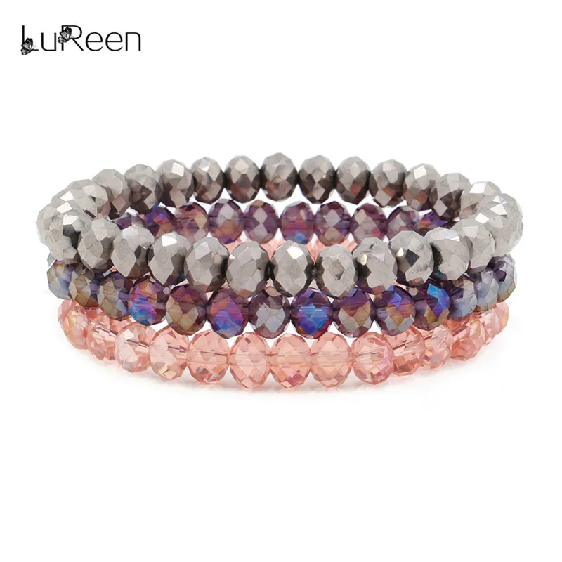 

LuReen Colorful 3pcs/set Crystal Beads Bracelet Women New Handmade Bangle Bracelets Femme Wristband Jewelry Party Dance LB0007