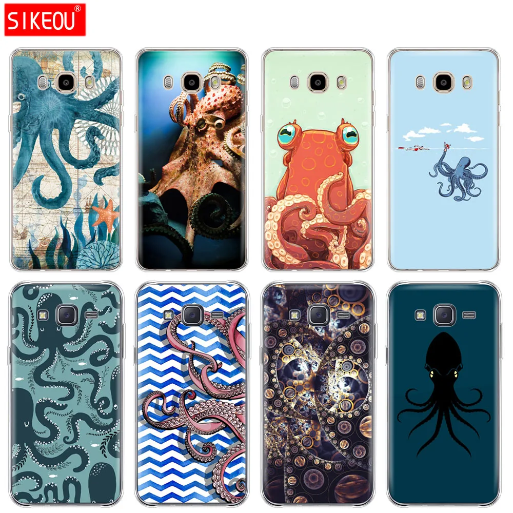 Силиконовый чехол для телефона Samsung Galaxy J1 J2 J3 J5 J7 MINI 2016 2015 prime blue sea octopus | Мобильные