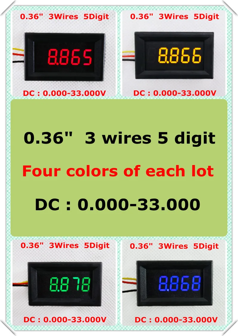 RD 4 цвета 0,3" Цифровой вольтметр три провода 5 цифр DC 0-33 в панель напряжения Светодиодный Индикатор прибора [4 шт./партия]