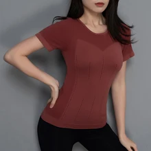 Женские футболки для йоги быстросохнущие бесшовные топы для спортзала Женская одежда с круглым вырезом Спортивная футболка для бега Женская спортивная майка