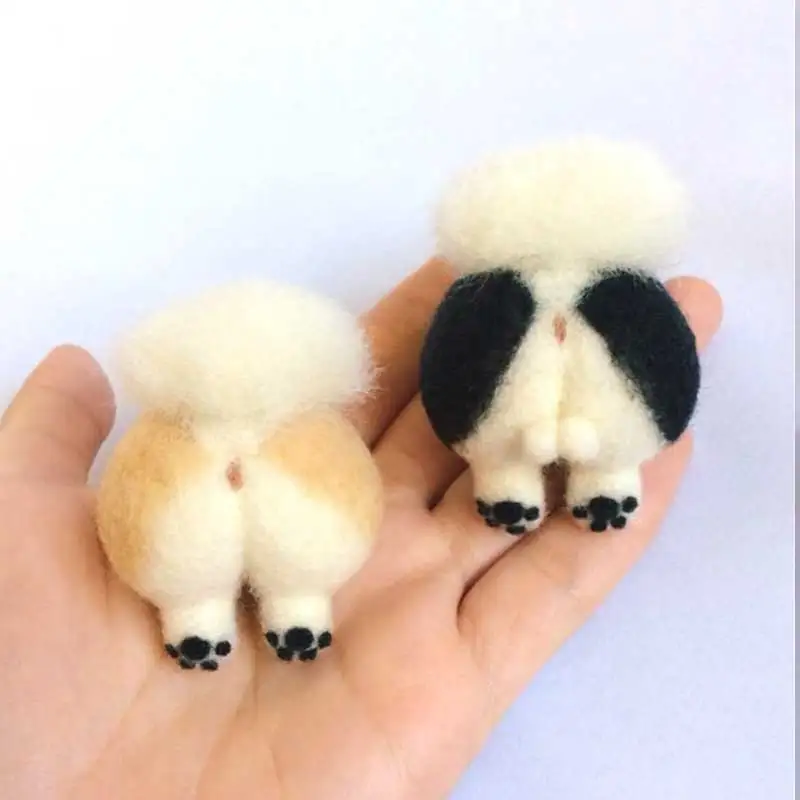 Non-Finished Felt Kit Needle Felting Dog Cat Animal Butt Special Birthday Gift Poked Kit Handcarft Wool Felting Material Package